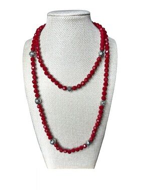 Red Faceted Glass Beaded Layered Necklace - Stylish Women's Jewelry